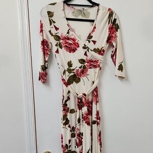 Floral Wrap Dress in Cream and Pink